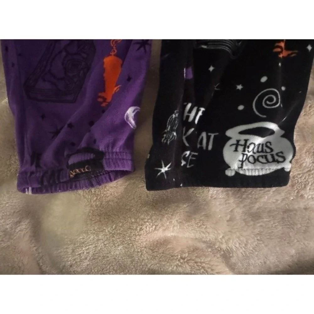 Disney Hocus Pocus Pajama Set Womens XL Purple Black Fleece Lounge Pants Tee - Picture 2 of 5
